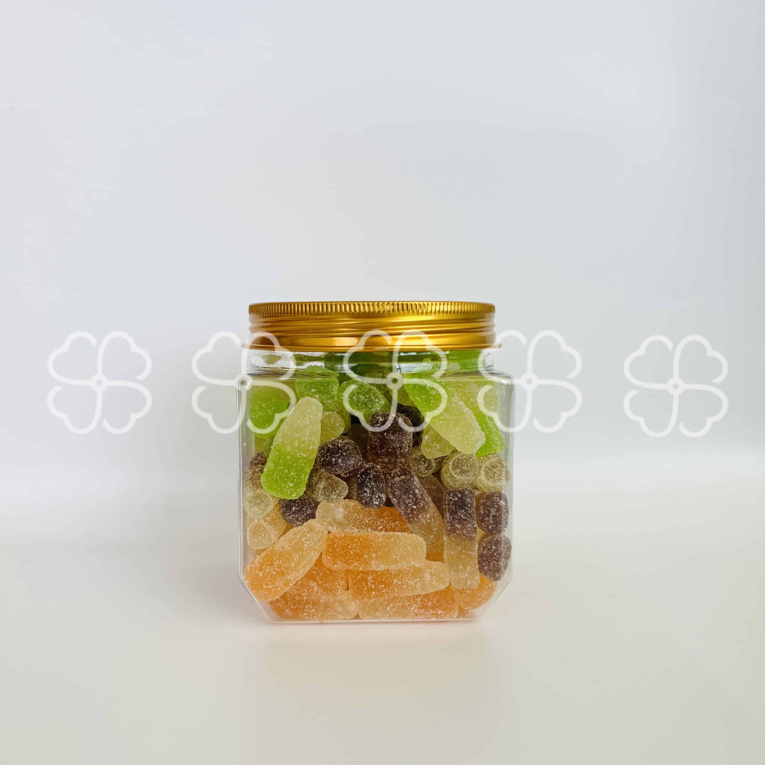 Open a fresh sweet sensation by enjoying mixed sand cola bottle-shaped soft candy!